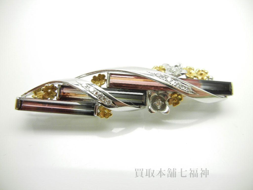 Pt900/K18 バイカラ―トルマリン ブローチの買取事例