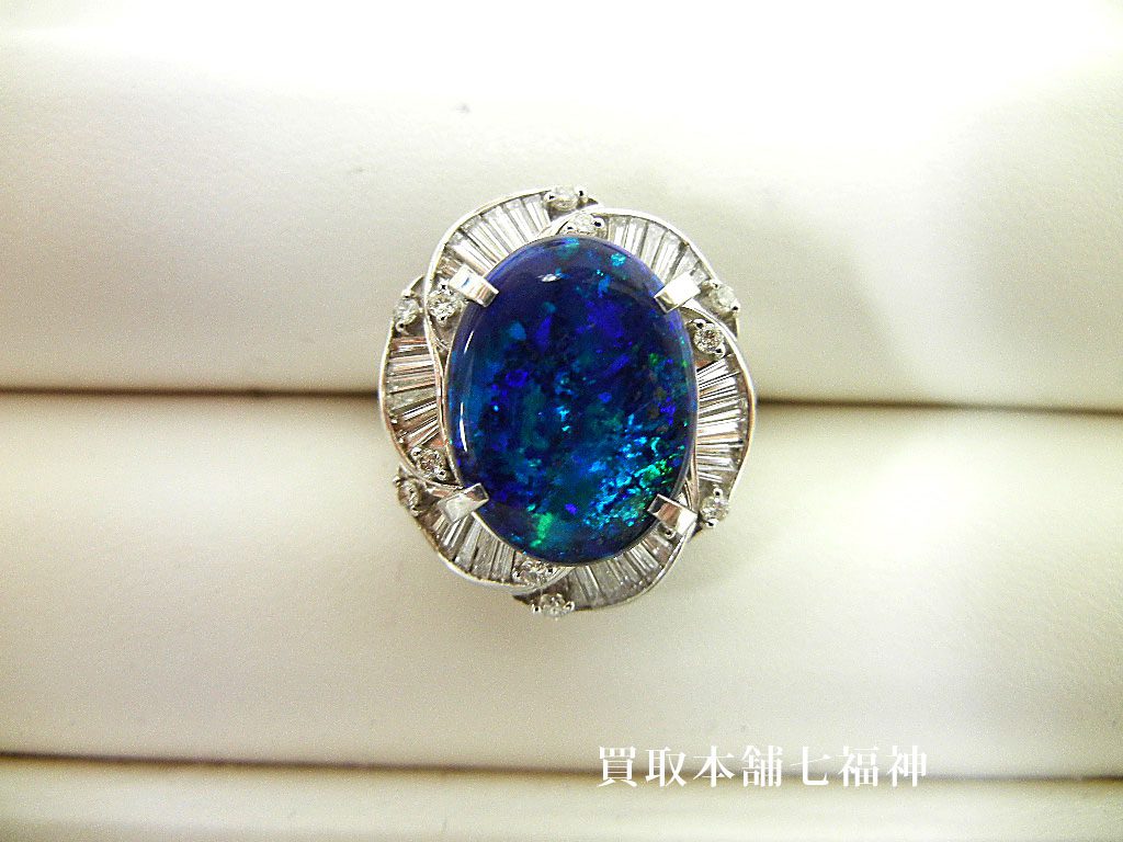 Pt900 ブラックオパールリング 6.02ct D1.06ct