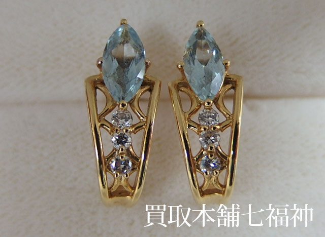 K18 アクアマリン0.88ct・0.81ct メレダイヤ0.15ct・0.15ctピアスの買取事例