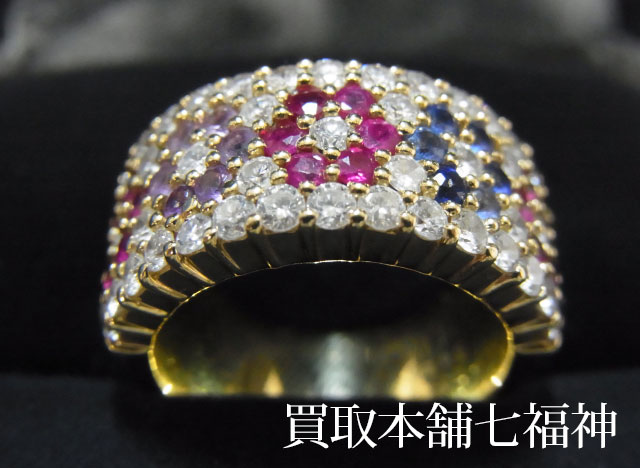 K18 R0.78ct S0.26ct A0.15ct D1.54ct付マルチストーンリングの買取事例