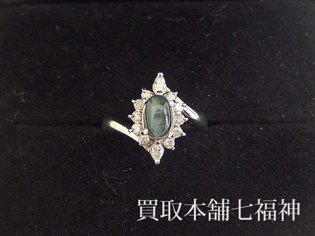 Pt900 トルマリンキャッツアイリング 1.17ct メレダイヤモンド0.36ct