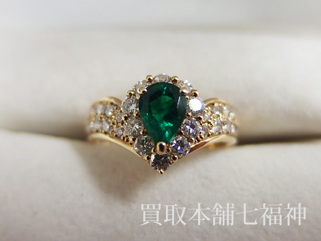 K18 グリーンガーネット0.76ct メレダイヤ0.57ctリングの買取事例