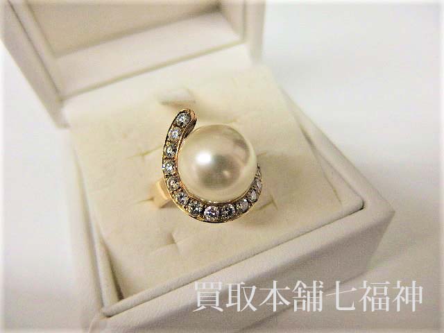 K18YG ゴールデンパール(南洋白蝶真珠)ダイヤ付リングの買取事例