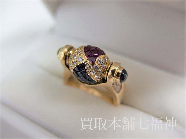 K18 マルチストーンリング(ブルーサファイア/イエローサファイア/ルビー/メレダイヤモンド)の買取事例