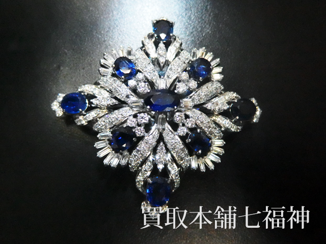 K14WG サファイア/ダイヤ ブローチ