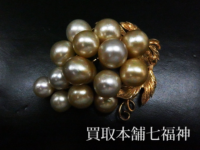 K18YG ブドウ（葡萄）モチーフ パール（真珠）ブローチの買取事例