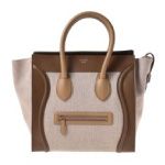CELINE セリーヌ ラゲージ ミニショッパー 麻 カーフ ブラウン ベージュ