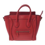 CELINE セリーヌ ラゲージ ナノショッパー レザー 赤 ストラップ付 2WAYハンドバッグ