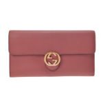 GUCCI グッチ インターロッキングG 二ツ折長財布 カーフ ピンク G金具