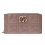 GUCCI グッチ ラウンドファスナー長財布 カーフ ピンクベージュ