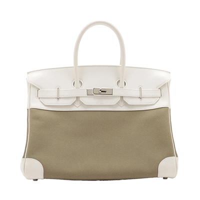 エルメス バーキン35 トワルアッシュ ホワイト×カーキ シルバー