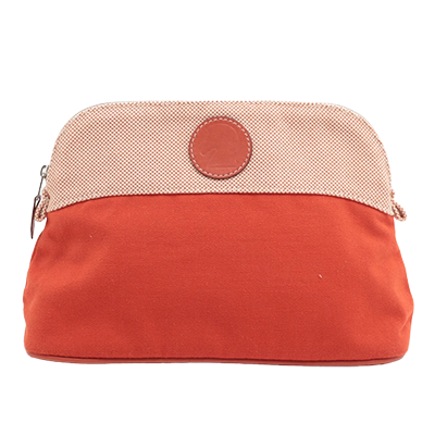 エルメス ボリードポーチ25 キャンバス ポーチ オレンジ シルバー