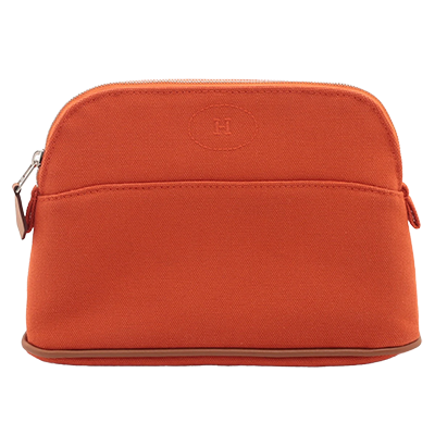 エルメス ボリードポーチPM キャンバス ポーチ オレンジ シルバー