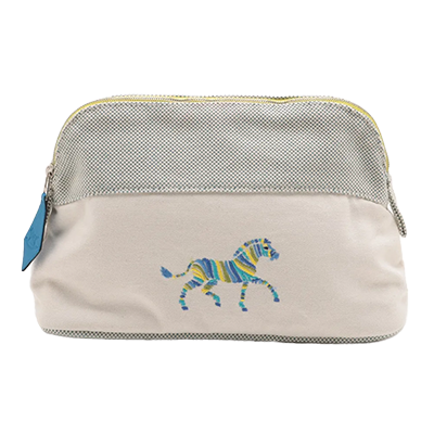 エルメス ボリードポーチMM キャンバス ポーチ イエロー×ブルー シルバー