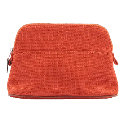 エルメス ボリードポーチ ポリウレタン ポーチ オレンジ シルバー