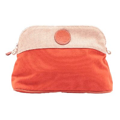 エルメス ボリードポーチ キャンバス ショルダーバッグ オレンジ シルバー