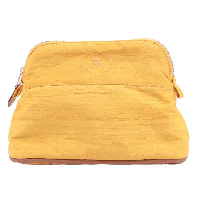 エルメス ボリードポーチ シルク ポーチ イエロー シルバー