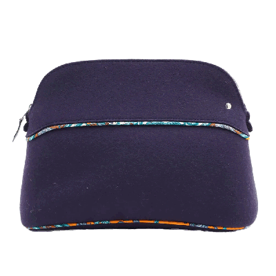 エルメス ボリードポーチ フェルト×シルク ポーチ ブルー シルバー