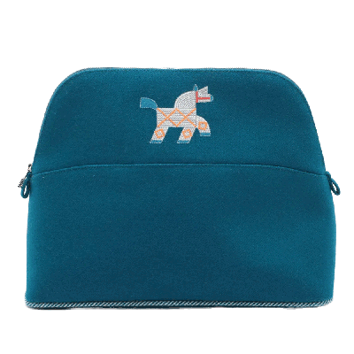 エルメス ボリードポーチ ウール ブルー シルバー