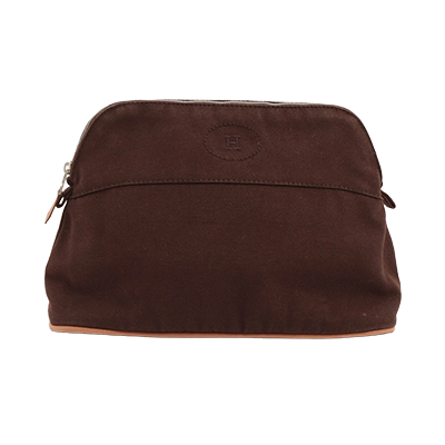 エルメス ボリードポーチ キャンバス ポーチ ブラウン シルバー