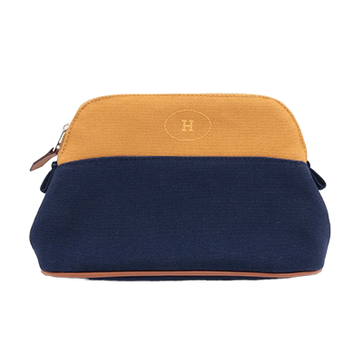エルメス ボリードポーチミニ キャンバス ポーチ ネイビー×キャメル シルバー