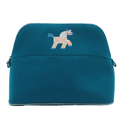 エルメス ボリードポーチ ウール ポーチ ブルー シルバー