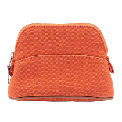 エルメス ボリードポーチミニミニ キャンバス×レザー ポーチ オレンジ シルバー