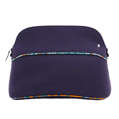 エルメス ボリードポーチ フェルト×シルク ポーチ ブルー シルバー