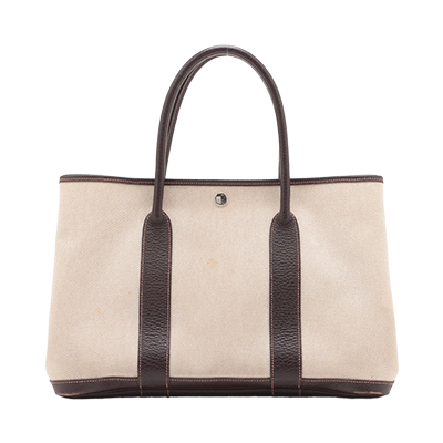 エルメス ガーデンパーティ36 PM ブッフル×トワルアッシュ ベージュ シルバー