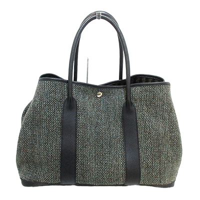エルメス ガーデンパーティPM ダークグリーン×黒 ウール×レザー
