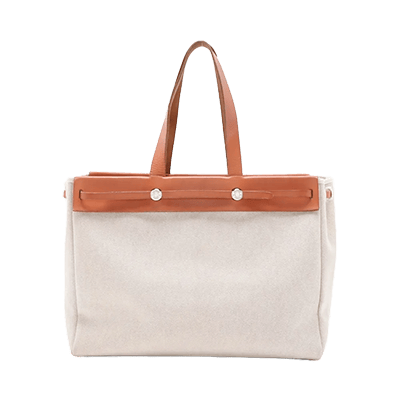 エルメス エールバッグ カバスGM トワルオフィシエxカーフレザー ブラウン シルバー