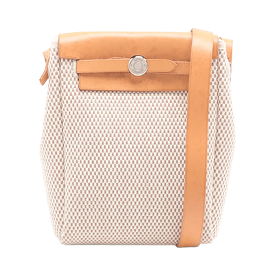 エルメス エールバッグTPM トワルGM×カーフレザー ベージュ シルバー