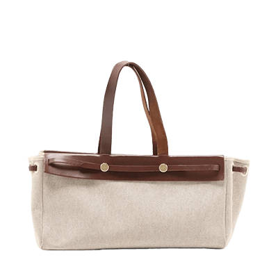 エルメス エールバッグ カバスGM トワルアッシュxレザー ベージュxブラウン ゴールド