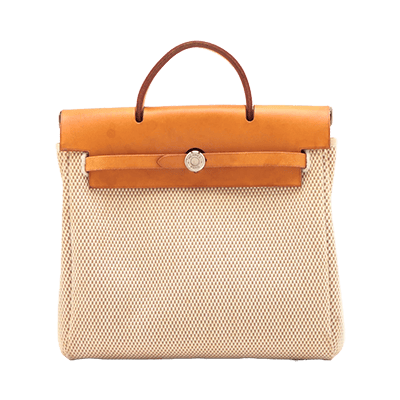 エルメス エールバッグアドPM トワルアッシュ×レザー ブラウン シルバー