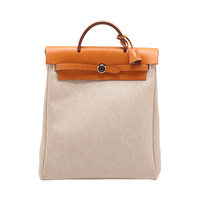 エルメス エールバッグアドMM トワルアッシュ×レザー ベージュ シルバー