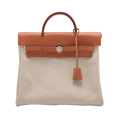 エルメス エールバッグアドPM トワルアッシュ×レザー ベージュ シルバー