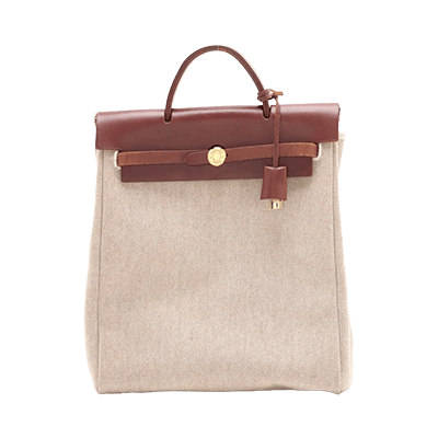 エルメス エールバッグアドMM トワルアッシュ×レザー ブラウン ゴールド