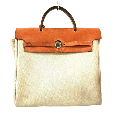 エルメス エールバッグアド アイボリー×ライトブラウン トワルGM×ボックスカーフ