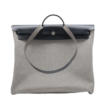 エルメス エールバッグジップGM トワルGMxレザー ネイビーxブラック