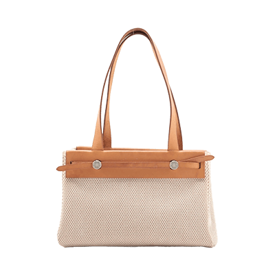 エルメス エールバッグ カバスPM トワルGM×カーフレザー ベージュ シルバー