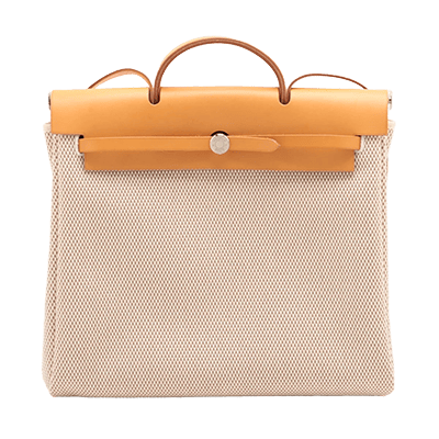 エルメス エールバッグMM トワルGM×カーフレザー ベージュ シルバー