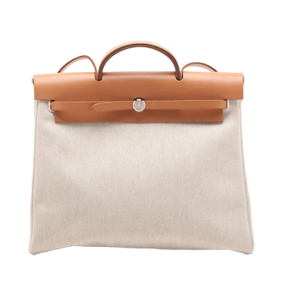 エルメス エールバッグGM トワルアッシュ×レザー ブラウン シルバー