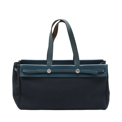 エルメス エールバッグGM トワルオフィシエ×カーフレザー ネイビー シルバー