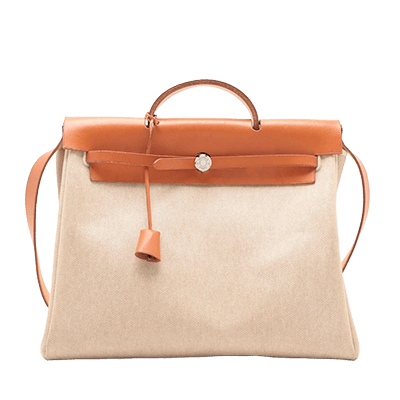 エルメス エールバッグGM トワルアッシュ×レザー ベージュ シルバー