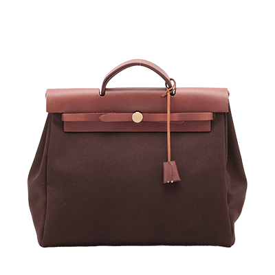 エルメス エールバッグGM トワルオフィシエ×カーフレザー ブラウン ゴールド