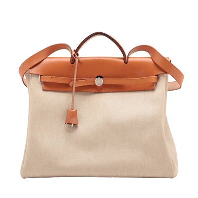 エルメス エールバッグGM トワルアッシュ×レザー ベージュ シルバー