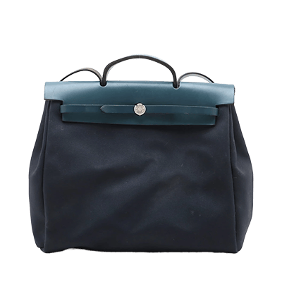 エルメス エールバッグGM トワルオフィシエ×カーフレザー ネイビー シルバー