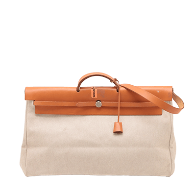 エルメス エールバッグGM トワルアッシュ×レザー ブラウン シルバー