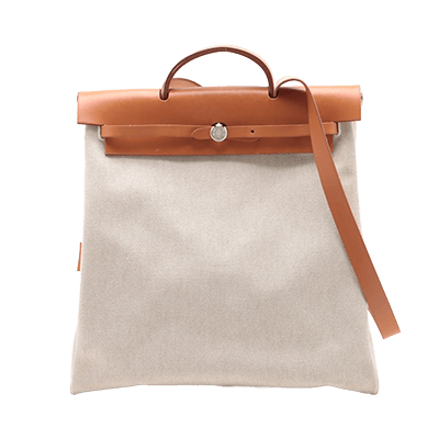 エルメス エールバッグGM トワルアッシュ×レザー ベージュ シルバー