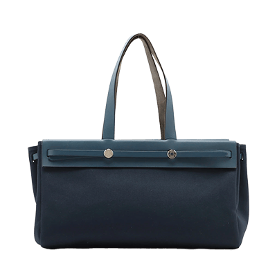 エルメス エールバッグ カバスGM トワルオフィシエ×カーフレザー ネイビー シルバー